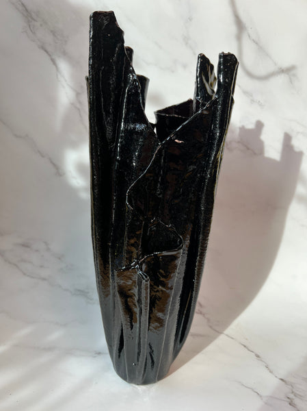 Black Leather and Resin Vase