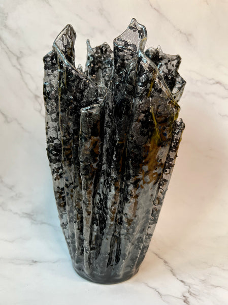 Lace and epoxy resin vase by Jamie Pomeranz aka Devils May Care