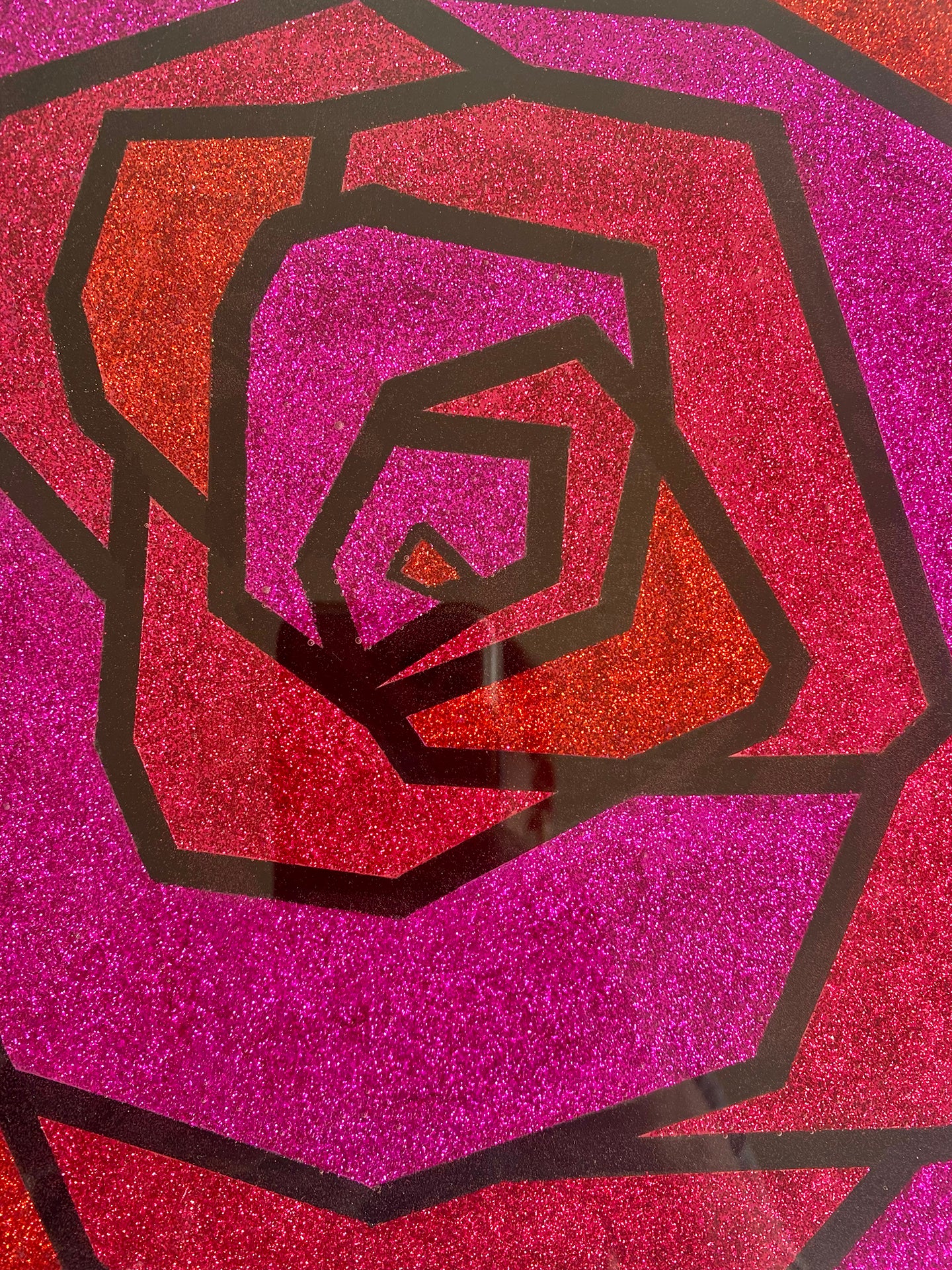 Pink Glitter and Resin Rose mixed media wall art