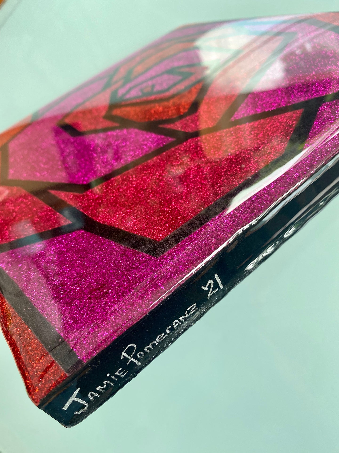 Pink Glitter and Resin Rose mixed media wall art