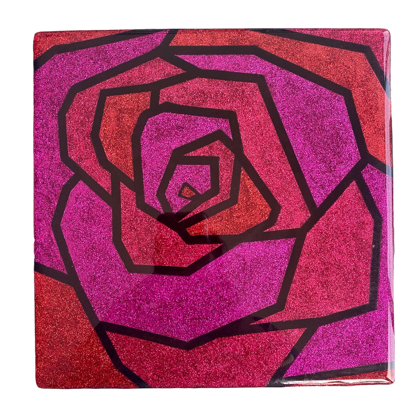 Pink Glitter and Resin Rose mixed media wall art