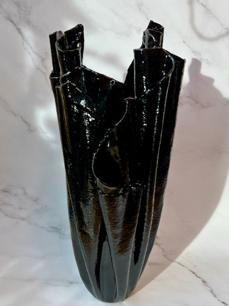 Handmade Black leather and resin vase home decor by Jamie Pomeranz aka Devils May Care