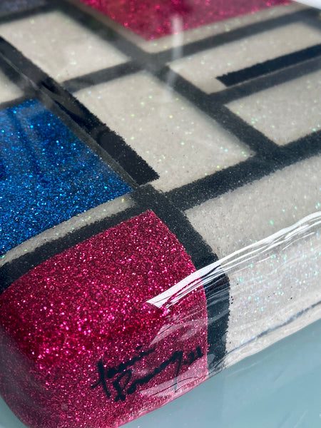 3D Piet Mondrian Glitter and Resin Mixed Media Wall Art Homage