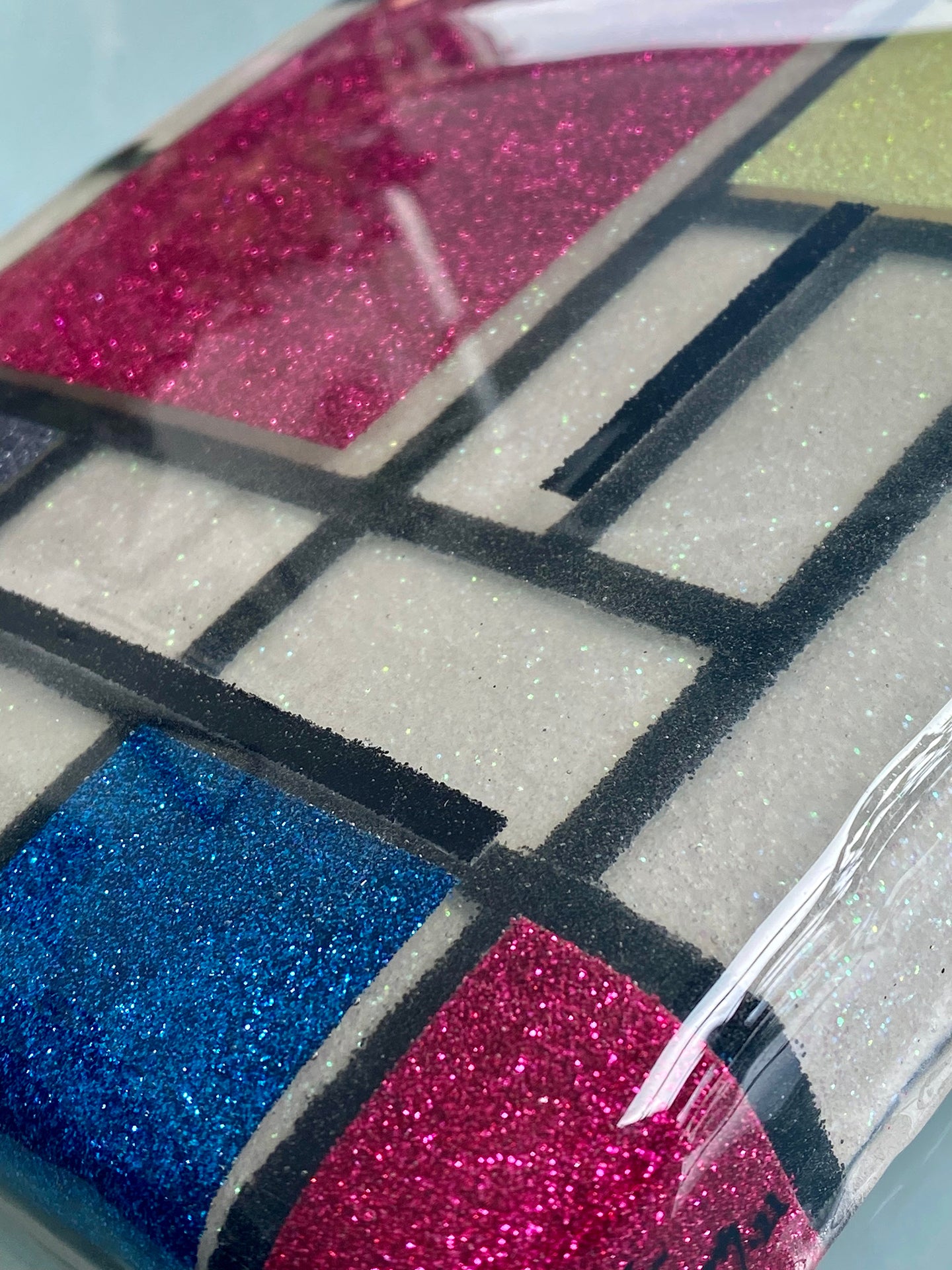 3D Piet Mondrian Glitter and Resin Mixed Media Wall Art Homage