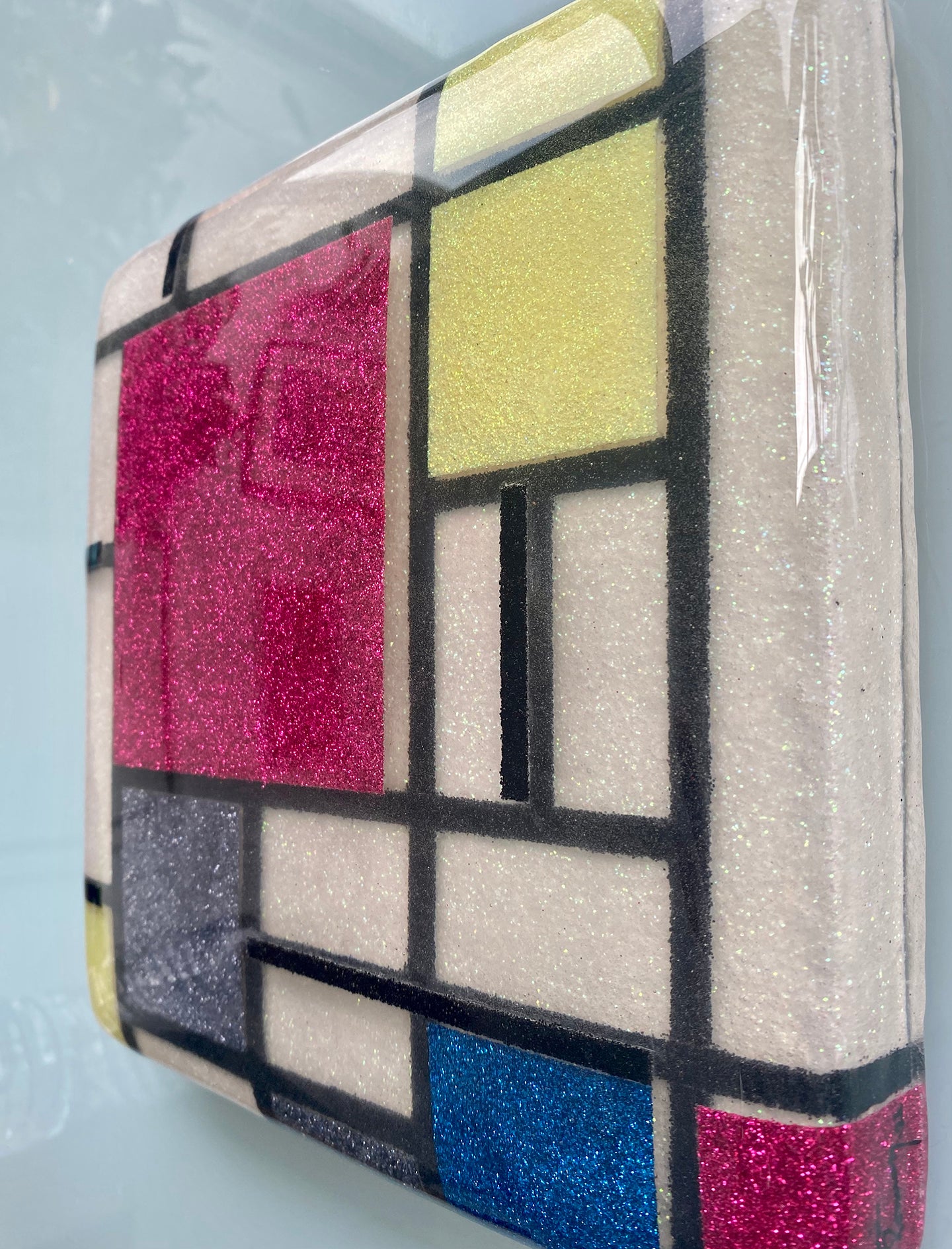 3D Piet Mondrian Glitter and Resin Mixed Media Wall Art Homage