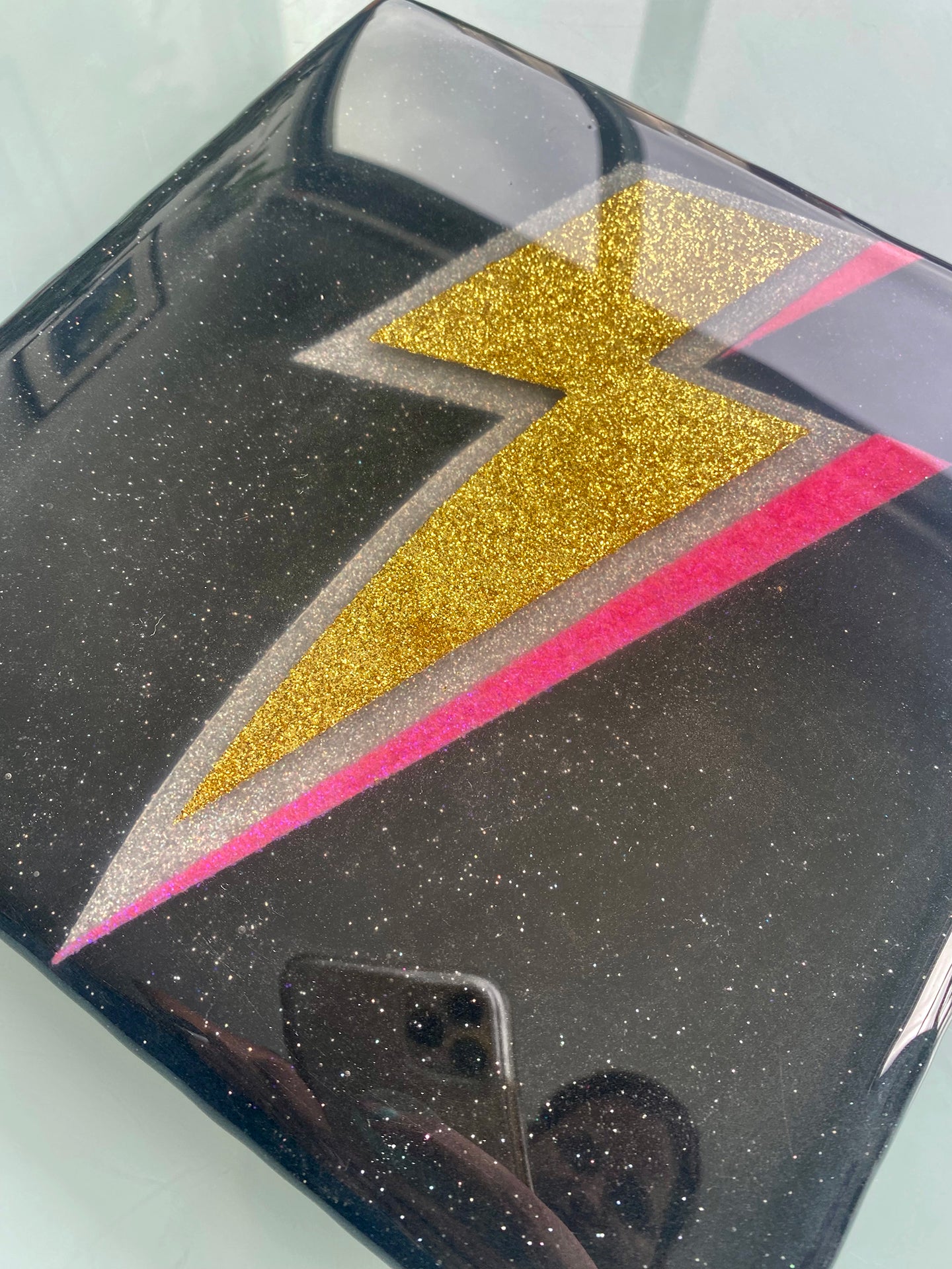 “When Lightning Strikes” 3D Lightning Bolt Glitter and Resin Mixed Media Wall Art