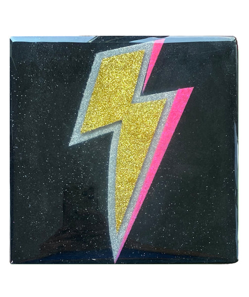 “When Lightning Strikes” 3D Lightning Bolt Glitter and Resin Mixed Media Wall Art