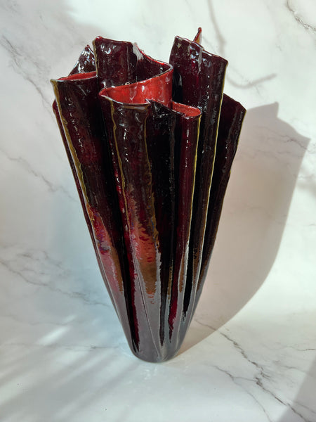 Maroon Leather and Resin Vase