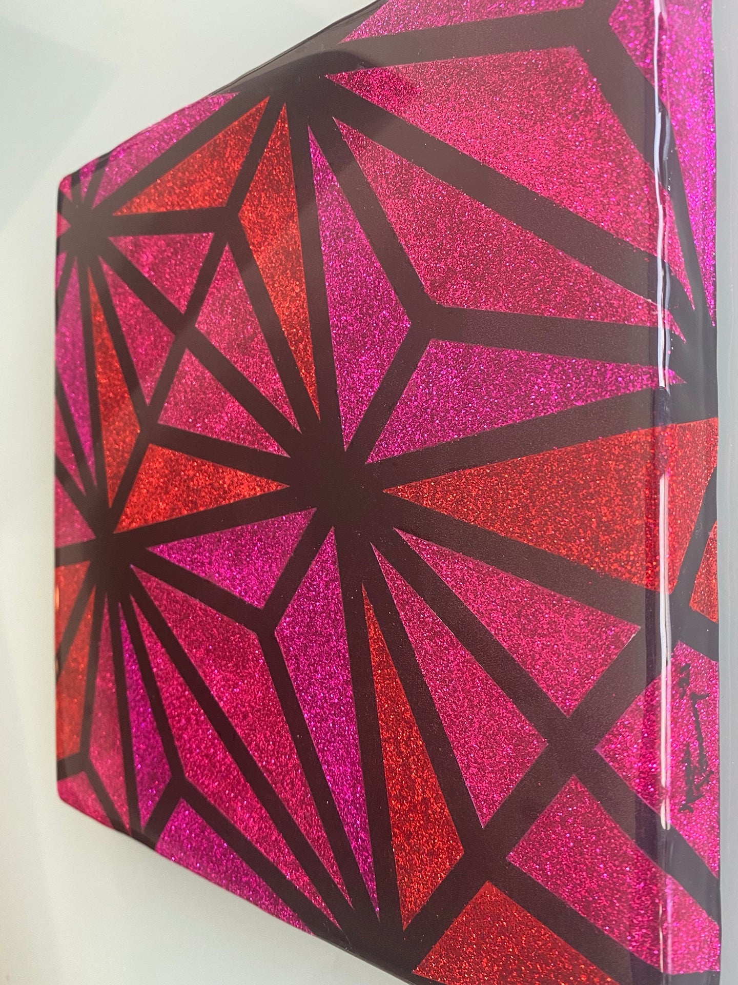 Pink Glitter and Resin Geometric Triangles Mixed Media Wall Art