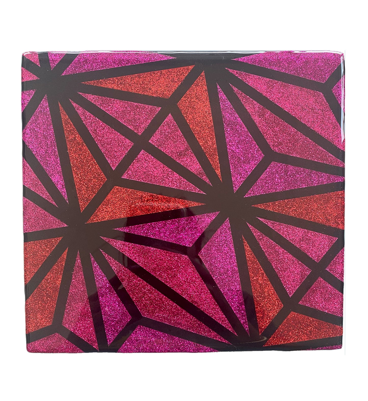 Pink Glitter and Resin Geometric Triangles Mixed Media Wall Art